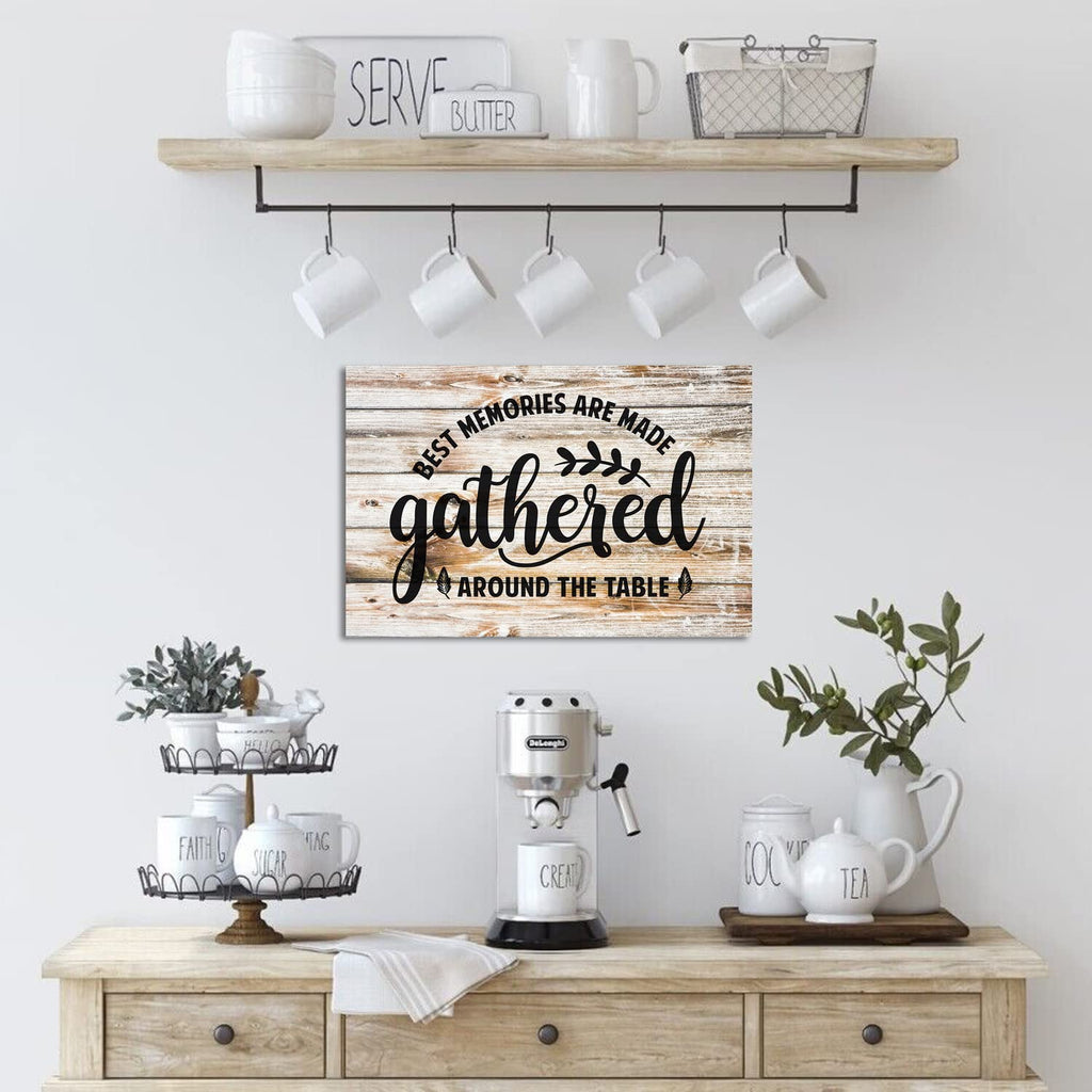 Gather Signs for Home Decor Farmhouse Dining Room Wall Art Kitchen Canvas Prints Gather Sign Wall Decor Rustic Kitchen Wall Art Decor Inspirational Sayings Quotes Poster Painting Family Artwork 16x24"