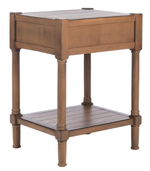 SAFAVIEH Home Collection – Filbert Brown Accent Table with Drawer & Shelf, Modern Farmhouse Nightstand, Turned Leg Design (ACC5711C)