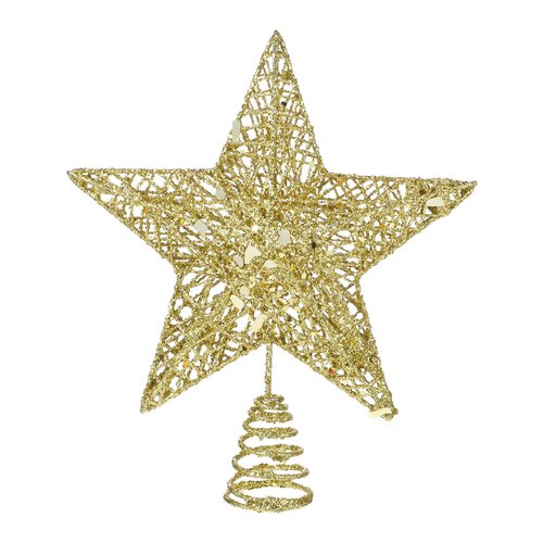COMNICO Christmas Tree Topper Glittering Gold Hollow Small Star Mini Christmas Tree Decoration 5 Point Star Xmas Treetop Ornaments (15cm/5.9inches)