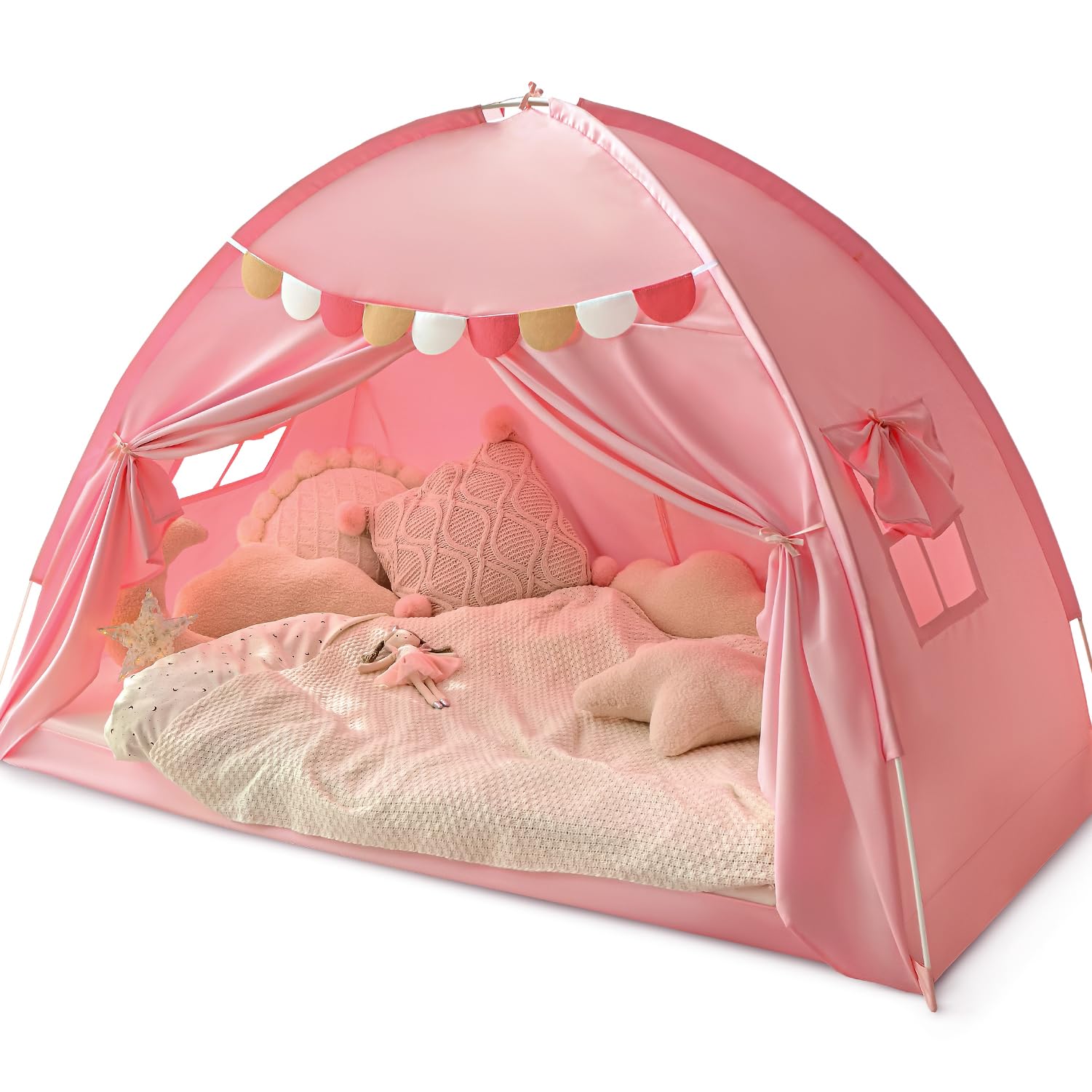 Twin Bed Tent for Kids, Bed Canopy Privacy Sleep Tents for Girls, Pink
