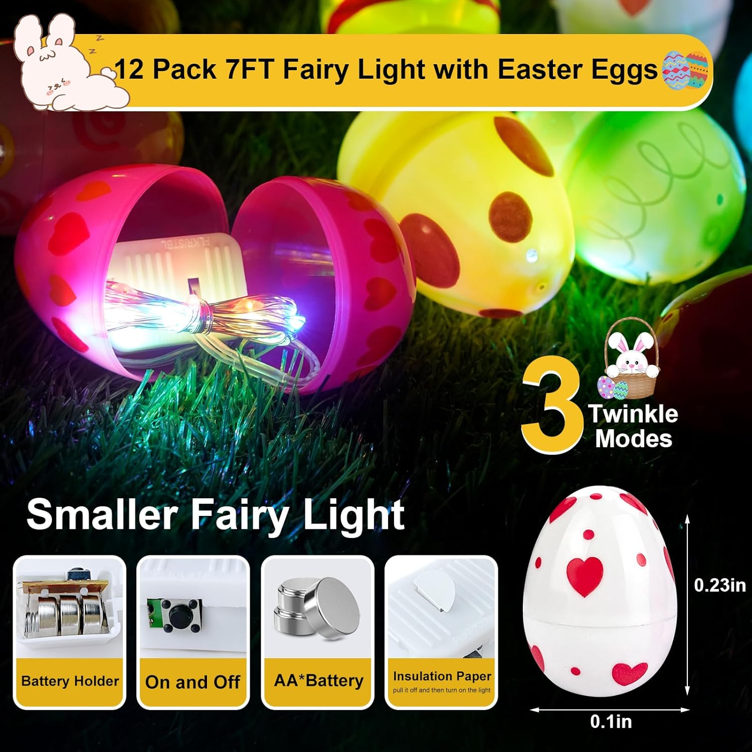 Skiennix 7Ft Fairy Lights - 12 Pack Battery Operated 20 LED Easter String Lights for Spring Decor