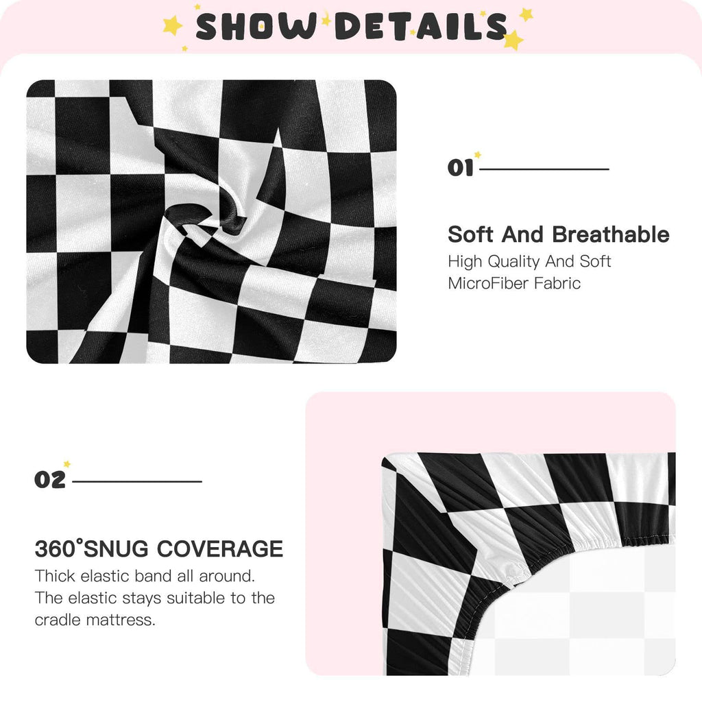 Checkerboard Plaid Crib Sheets for Boys Girls Pack and Play Sheets Breathable Mini Crib Sheets Fitted Crib Sheet for Standard Crib and Toddler Mattresses Baby Crib Sheets for Boys Girls, 52x28IN