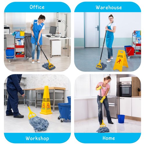 Commercial Mop for Floor Cleaning, 59'' Heavy Duty Industrial Mops with Long Handle, Cotton String Wet Mop for Garage, Office, Warehouse, Home, Workshop (2 Mops Head)