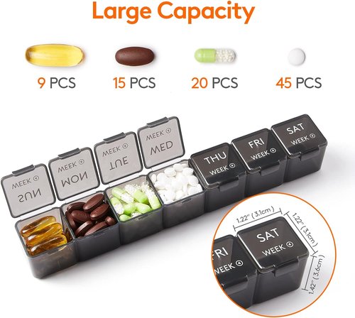 Lifewit Pill Organizer - 28-Day Vitamin Case with Large Compartments for Supplements | Black