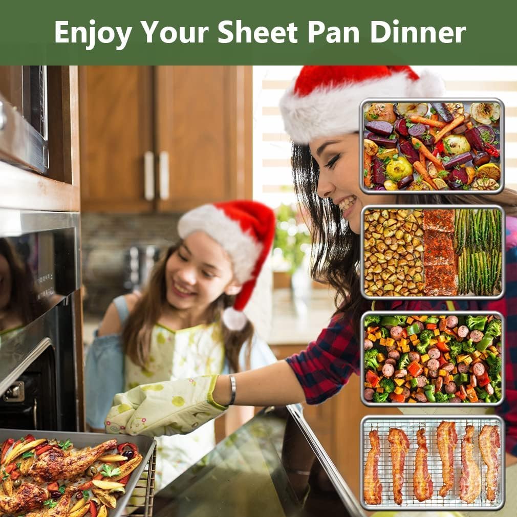 ROTTAY Baking Sheet Set - Stainless Steel Cookie Pans with Cooling Racks | Nonstick, Heavy Duty, 16 x 12 Inches