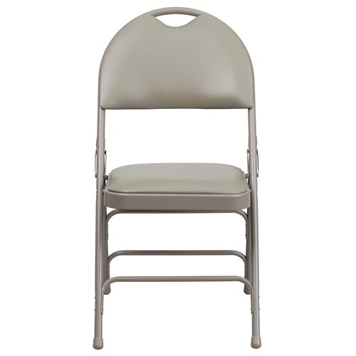 Flash Furniture 2 Pack HERCULES Series Ultra-Premium Triple Braced Gray Vinyl Metal Folding Chair with Easy-Carry Handle