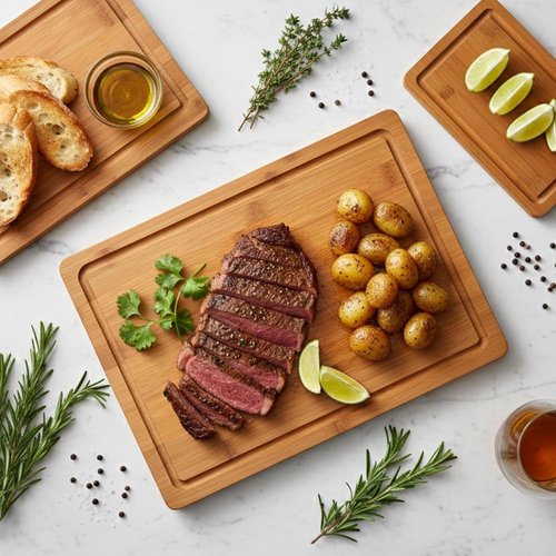 Bamboo Cutting Board Set by [Brand Name] - Durable Kitchen Boards with Juice Groove & Grip Handle | Space-Saving Design