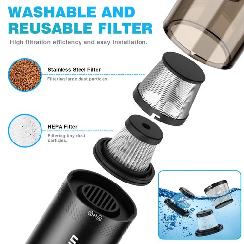 Upbooz Handheld Vacuum Cordless, Car Vacuum with 14000PA Powerful Suction with LED Light, Air Duster 2-in-1,Low Noise Rechargeable Portable Mini Vacuum Cleaner for Car Home Pet Office,Two Gears Black