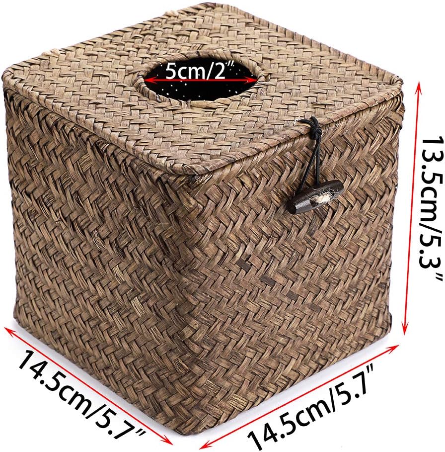 Sumnacon Seagrass Tissue Box Cover - Rustic Woven Design for Bathroom, Bedroom, Office | Coffee Color