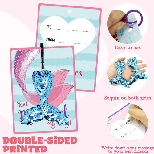 JJXUANER 30 Pack Valentines Day Gifts, Glitter Sequin Keychains with Valentines Greeting Cards, Valentine's Day Prize Party Favor, Exchange Gift