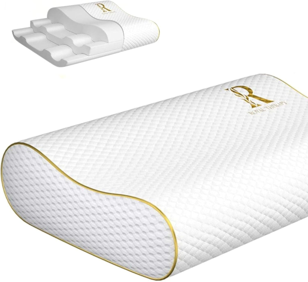 Royal Therapy Memory Foam Pillow - Contour Design for Neck Pain Relief | Queen Size 24x14x5 Inches