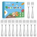 DRKIO Stainless Steel Toddler Forks Set - 12 Pieces Kids Forks Set Children Safe Food Grade Kids Silverware Small Forks Metal Toddler Utensils Dishwasher Safe Mirror Polished