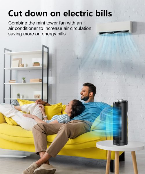 Abolee Tower Fan, 23ft/s Desk Fan with Remote, 70° Oscillating, Standing Table Fan with 4 Speeds, 4 Modes, 12Timer, 2026 New 13'' Bladeless Fan for Bedroom Office, Home