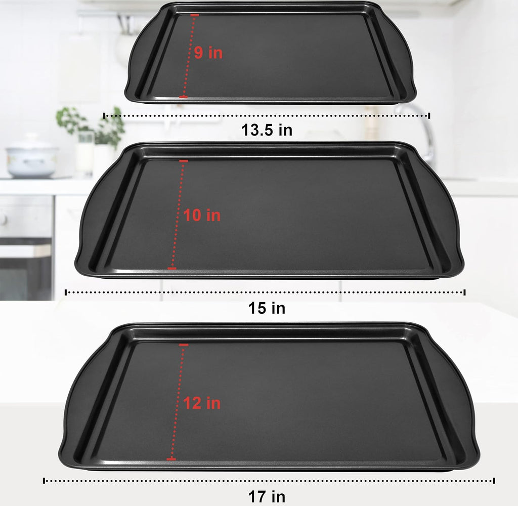 Perlli Non-Stick Baking Sheets - 3-Piece Carbon Steel Oven Tray Set (Small, Medium & Large)