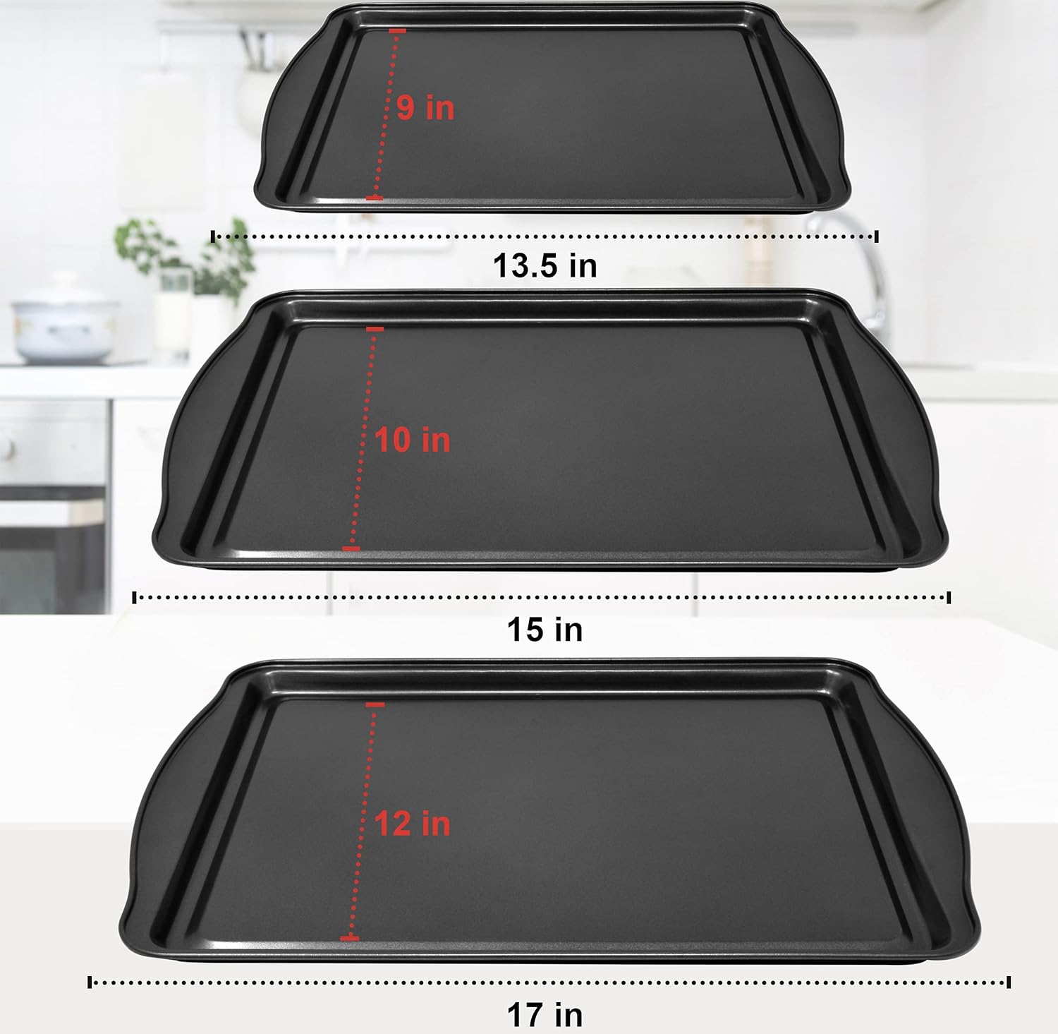 Perlli Non-Stick Baking Sheets - 3-Piece Carbon Steel Oven Tray Set (Small, Medium & Large)