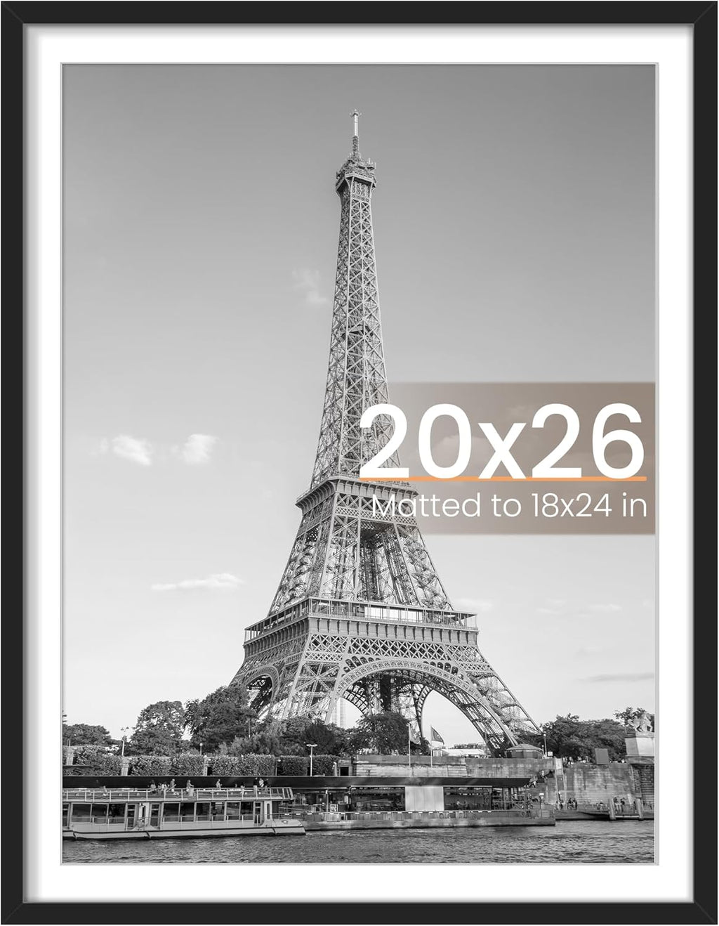 Upsimples 20x26 Picture Frame - Display 18x24 Photos with Mat or 20x26 Without | Black, 1 Pack