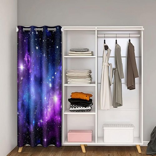 Purple Galaxy Door Curtain For Doorway Privacy Boys Kids Starry Sky Blackout Curtain Bedroom Decor Nebula Universe Design Door Drape Blue Outer Space Theme Closet Door Curtain 34"W X 80"L