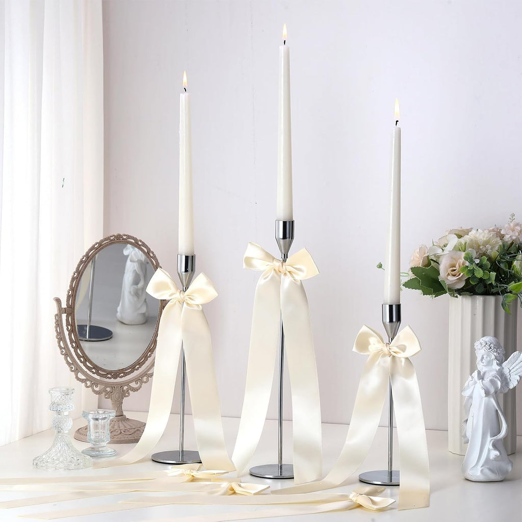 Teenyyou 12 Pcs Ivory Candlestick Bows - 13 Inch Large Coquette Table Decor for Weddings & Parties