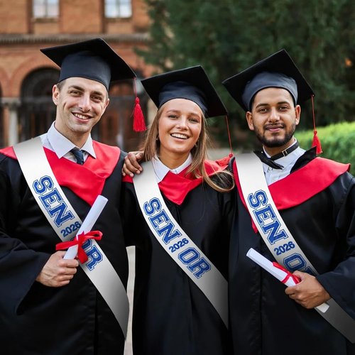 6PCS White Senior 2026 Sashes with Royal Blue Glitter Printing Letters，2026 Graduation Celebrations Sashes, Class of 2026 Sash for Graduation Party, Senior Cheerleader, Class Competition Sashes
