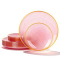 N9R 60PCS Pink Plastic Plates with Gold Rim – 30 Dinner & 30 Dessert Plates, Circular Ribbed Design, Elegant Disposable Plates for Weddings, Events, Banquets, Special Occasions (Translucent Pink)