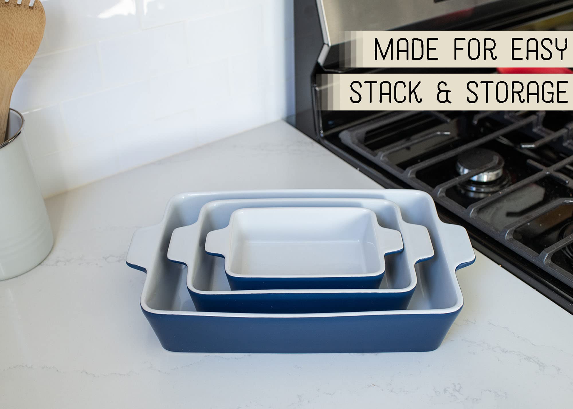 Nat & Jules Nested Blue 12 x 8 Ceramic Stoneware Baking Dishes Set of 3