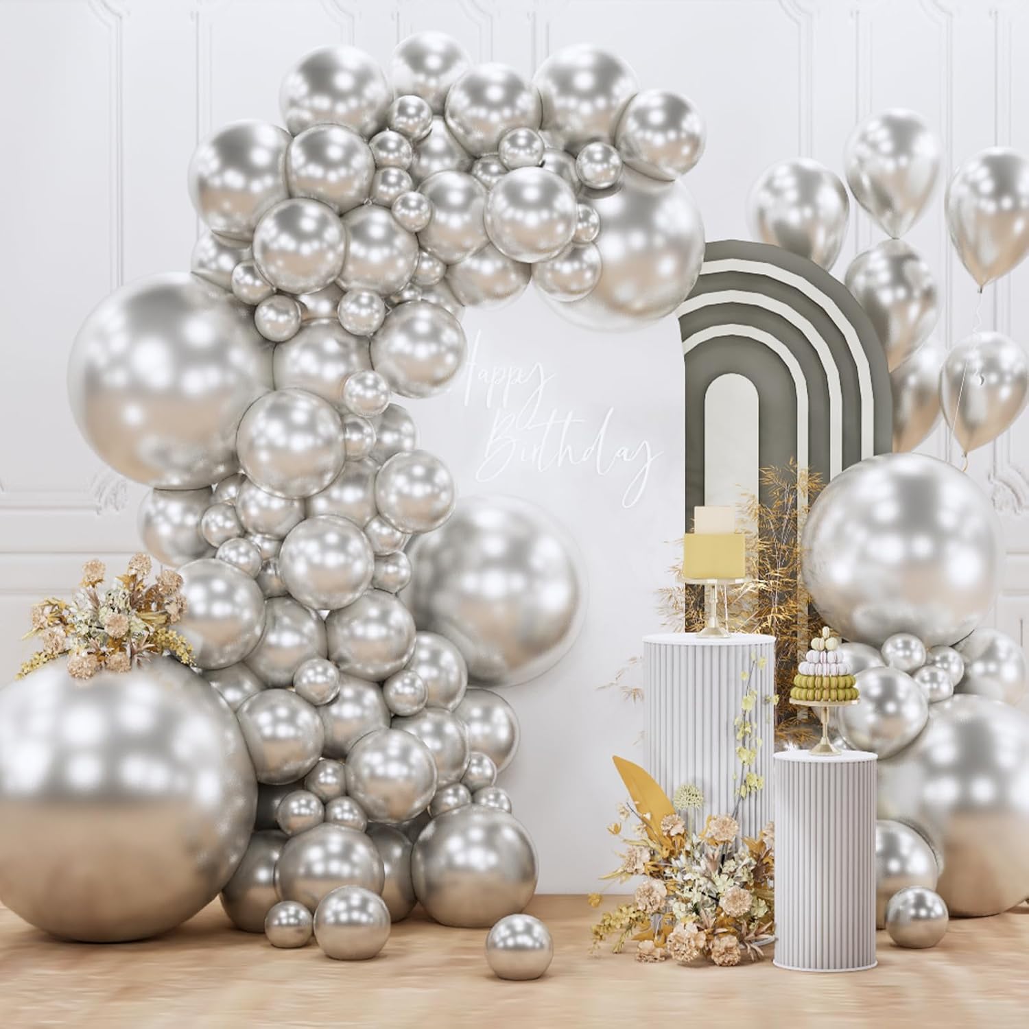 PartyWoo Silver Balloon Arch Kit - 127pcs in Various Sizes for Birthday & Graduation Celebrations | Elegant Silver Decor