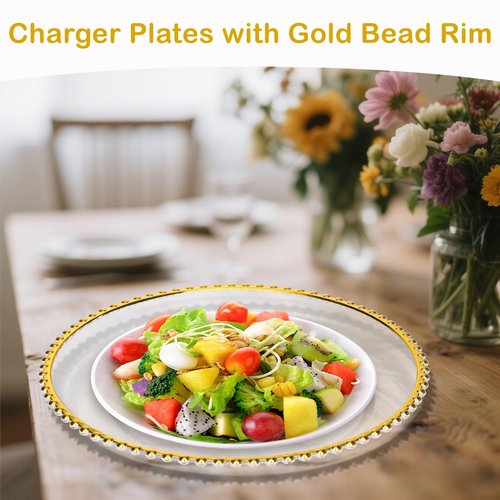 supernal 20pcs Clear Charger Plates,Gold Chargers Plates for Dinner,Beaded Plates 13 Inch Suitable For,Mother's Day,Easter Party and Birthday,Wedding