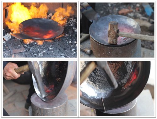 Mecete Wok pan 5th Generation, Traditional Hand Hammered Uncoated Carbon Steel Pow Wok with one piece Steel Handle one piece pan (13.3 Inch, Round Bottom) 1.8 mm thickness