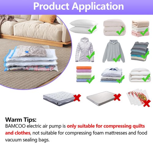BAMCOO Electric Pump for Vacuum Storage Bags, Travel Vacuum Pump for Various Vacuum Seal Bags Portable Vacpack Air Pump for Compression Clothing Blanket Luggage Purple (Storage Bag Not Included)