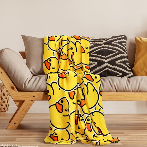 SmoothNovelty Cute Rubber Duck Throw Blanket All Season Cartoon Decorative Fleece Blankets Ducky Soft Cozy Flannel Carpet for Bed Chair Car Sofa Couch Bedroom(Yellow,50 X 60)