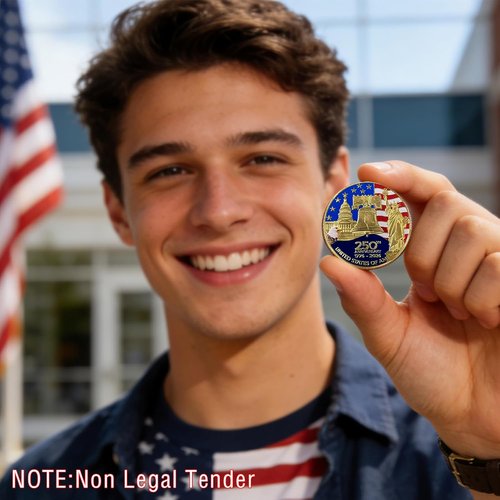 250th Anniversary Commemorative Coins - American Flag & Liberty Bell Collectible Souvenir | Durable Gold Plated, 1.57 In