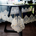 Dimatic Clear Plastic Waterproof Tablecloth, Vinyl PVC Rectangle Table Cloth with Lace Macrame, Oil Spill Proof, Table Cover for Dining Tables, Parties and Holidays (Beige, 60 x 86 Inch)