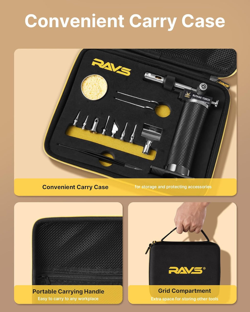 RAVS 14-Piece Soldering Torch Kit - 8-in-1 Cordless Iron With Adjustable Flame | Portable Kitchen Tool