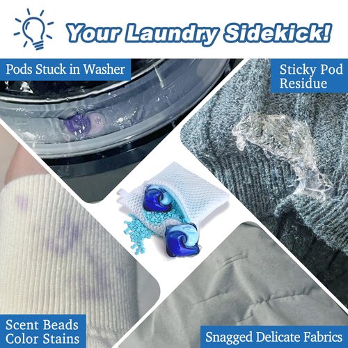 4 Pack Laundry Pod Bags with Zipper, Reusable Mesh Wash Bags for Anti-Sticking & Stain Prevention, Secure Holder for Detergent Pods & Scent Beads, Washer Safe Delicates Laundry Aid
