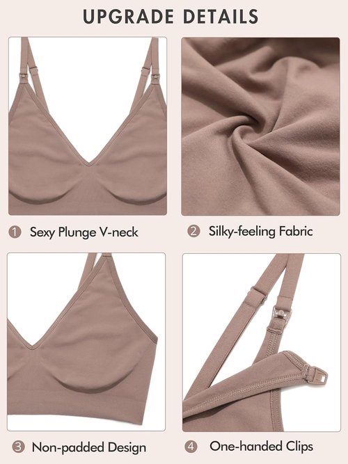 MOMANDA Nursing Bra - Seamless Wirefree Sleep Bra for Breastfeeding | Comfortable V-Neck Design