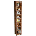 VECELO Space-Saving Tall Narrow Brown Bookshelf - 6 Adjustable Shelves, Elevated Moisture-Proof Base, Slim Storage Organizer for Small Apartments Dorms