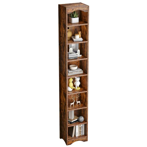 VECELO Space-Saving Tall Narrow Brown Bookshelf - 6 Adjustable Shelves, Elevated Moisture-Proof Base, Slim Storage Organizer for Small Apartments Dorms