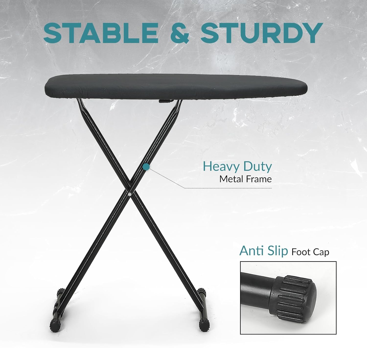 RAINHOL Ironing Board - Heavy Duty 48x15 Full Size with Smart Hanger & Heat-Resistant Pad | Black