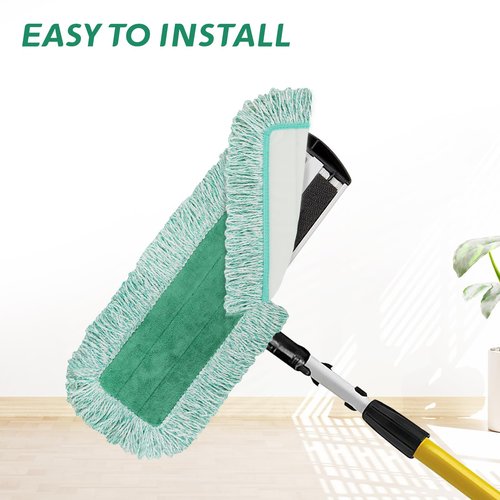 Dust Mop Pads for Rubbermaid Commercial Microfiber Dust Mops - 18 inch Mop Head Replacement with Fringe - Reusable Wet & Dry Cleaning Flat Mops System 18" 17" Refill for Multi-Surface Floor - 4 Pack