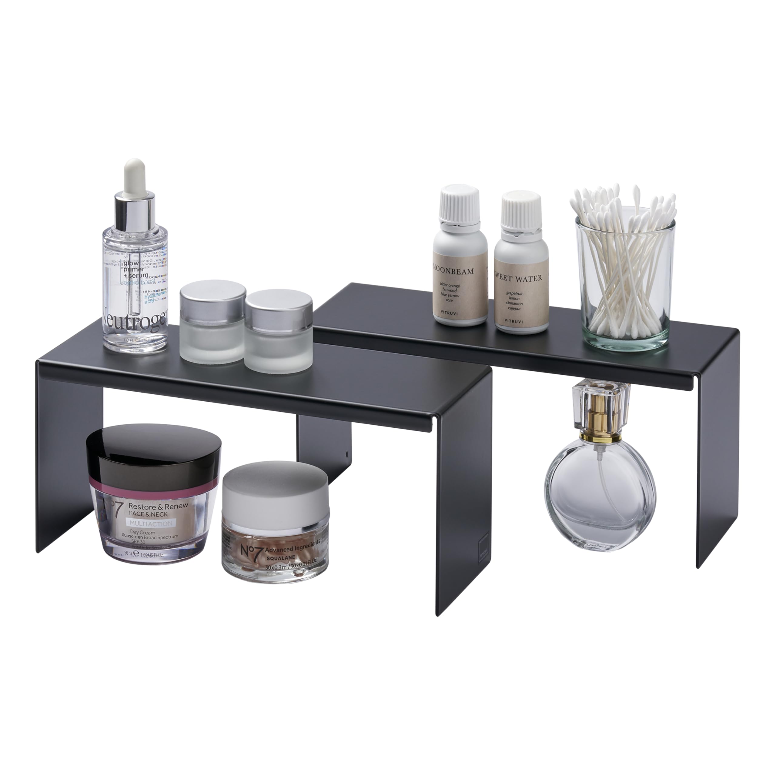 YAMAZAKI Home Tower Medicine Cabinet Vanity Storage Racks – Set of 2, Bathroom Mirror Organizer Risers - Steel -