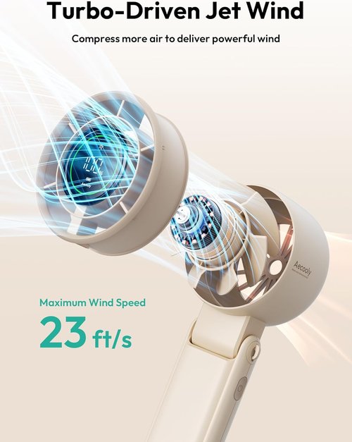 Aecooly Portable 3-in-1 Turbo Handheld Fan - USB Rechargeable Mini Fan with 22H Max Cooling Time | Beige
