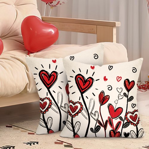 Fjfz Valentines Day Decorative Throw Pillow Covers 18 x 18 Set of 2, Red Love Hearts Porch Outdoor Home Decor, Anniversary Wedding Sofa Couch Cushion Case