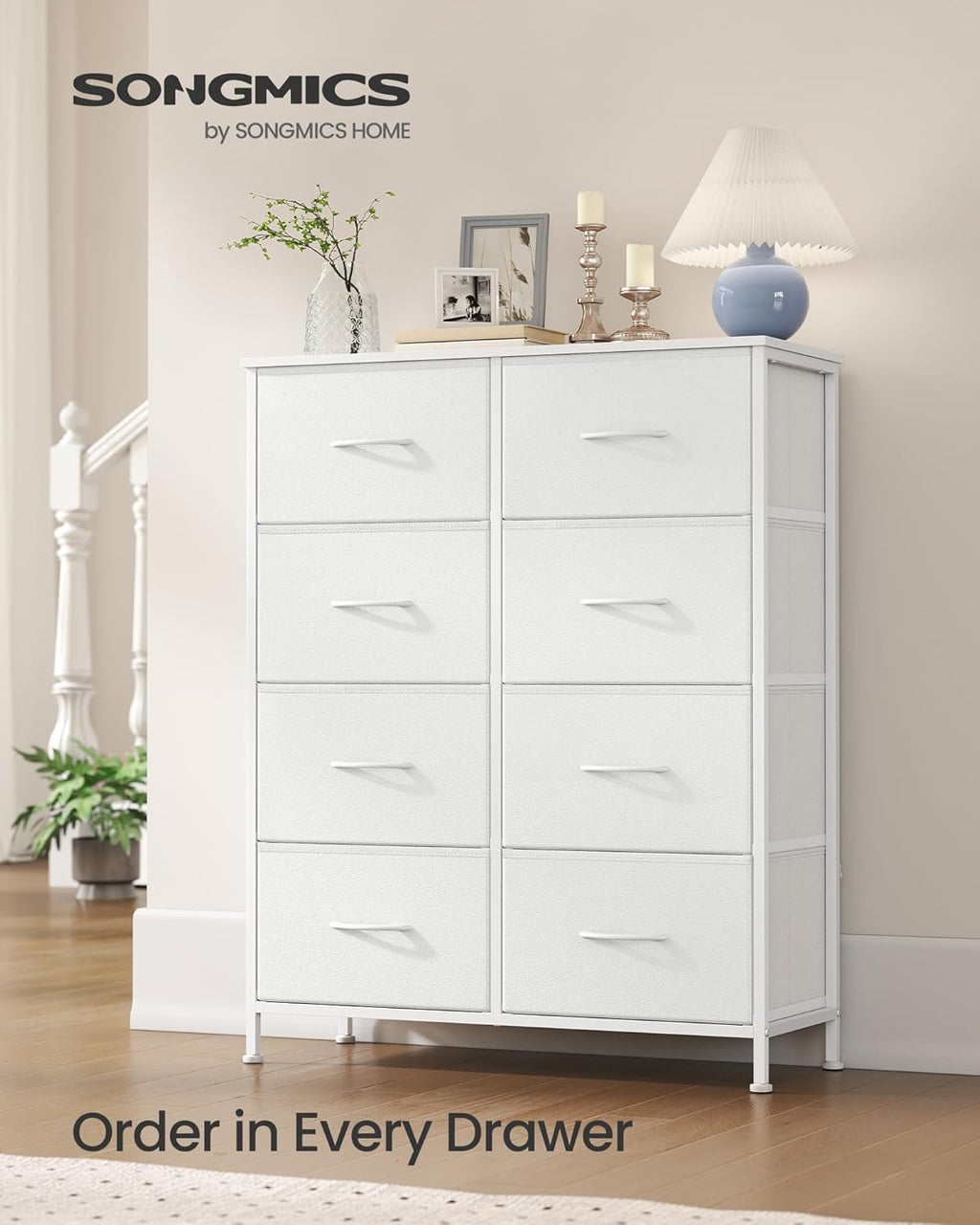 SONGMICS Dresser - 8-Drawer Storage Organizer Unit in Cloud White & Snow White | Durable Steel & MDF Design