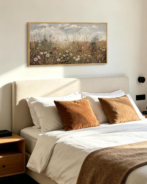 KUVIOKE Vintage Landscape Wall Art - Large 20x40in Meadow Wildflower Print | Rustic Farmhouse Decor