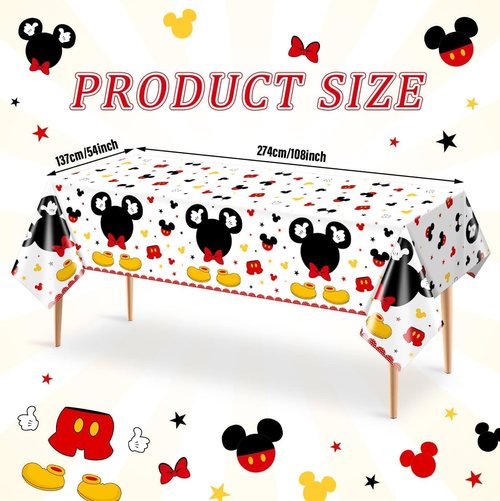 Tewess 3pcs Mouse Birthday Tablecloth Red Mouse Head Cartoon Plastic Table Cover Disposable Table Party Decoration for Boys