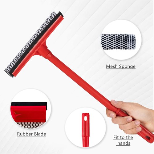 15.9" Window Squeegee for Car,2 in 1 Squeegee Window Cleaner with Long Stainless Steel Handle,Sponge Car Window Squeegee for Gas Station, Glass,Shower,Outdoor High Window Cleaning
