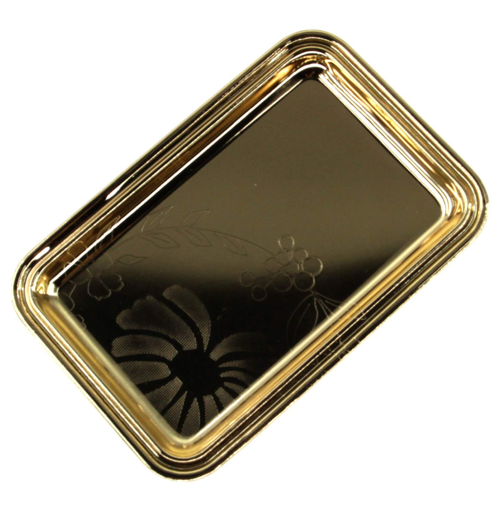 Maro Megastore (Pack of 4) 7 inch x 4.7 inch Rectangular Iron Gold Plated Mirror Serving Tray Floral Engraved Decorative Party Birthday Wedding Buffet Wine Decor Platter Plate Base Dish CC-1155