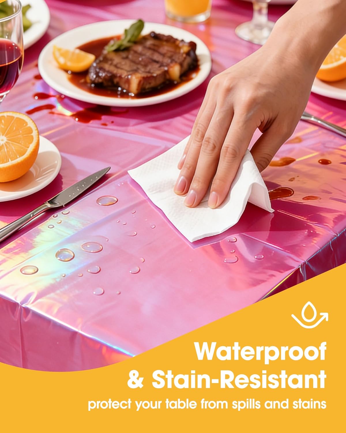 Niuara Iridescent Pink Table Cloth - 4 Pack 54" × 108" Disposable Covers for Parties & Gatherings