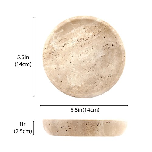 Plukers Small Natural Marble Jewelry Tray Key Plate Holder Dish Trinket Decor Catch All Bowl for Ring Earring Stone Gift for Women Daugther,Beige Travertine