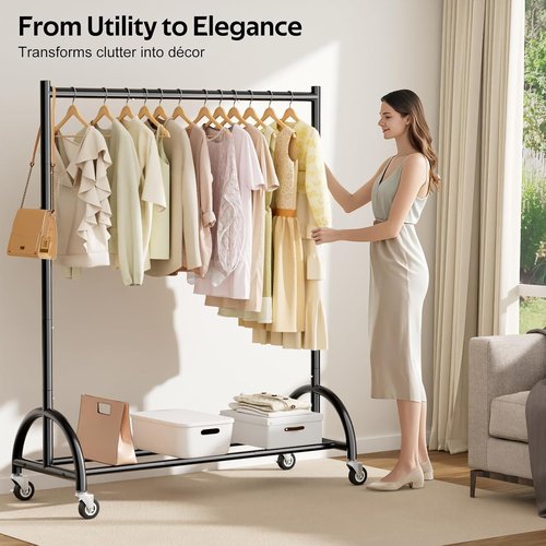 MISSLO Heavy Duty Clothing Rack - Rolling Garment Rack with Wheels for Coats & Dresses | Black